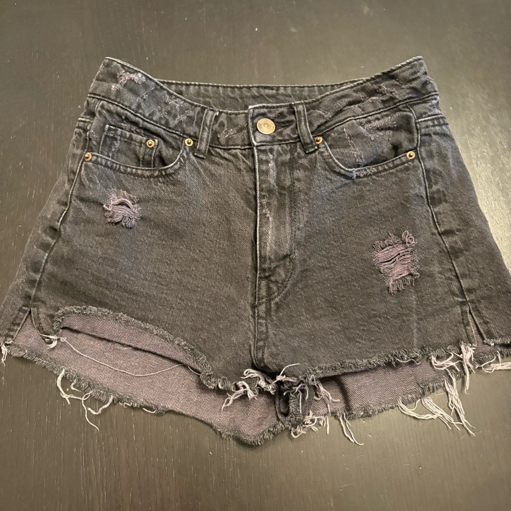 H&M Distressed Black Denim Shorts